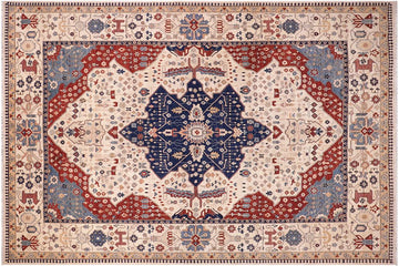 handmade Traditional Kafkaz Beige Blue Hand Knotted RECTANGLE 100% WOOL area rug 10 x 13